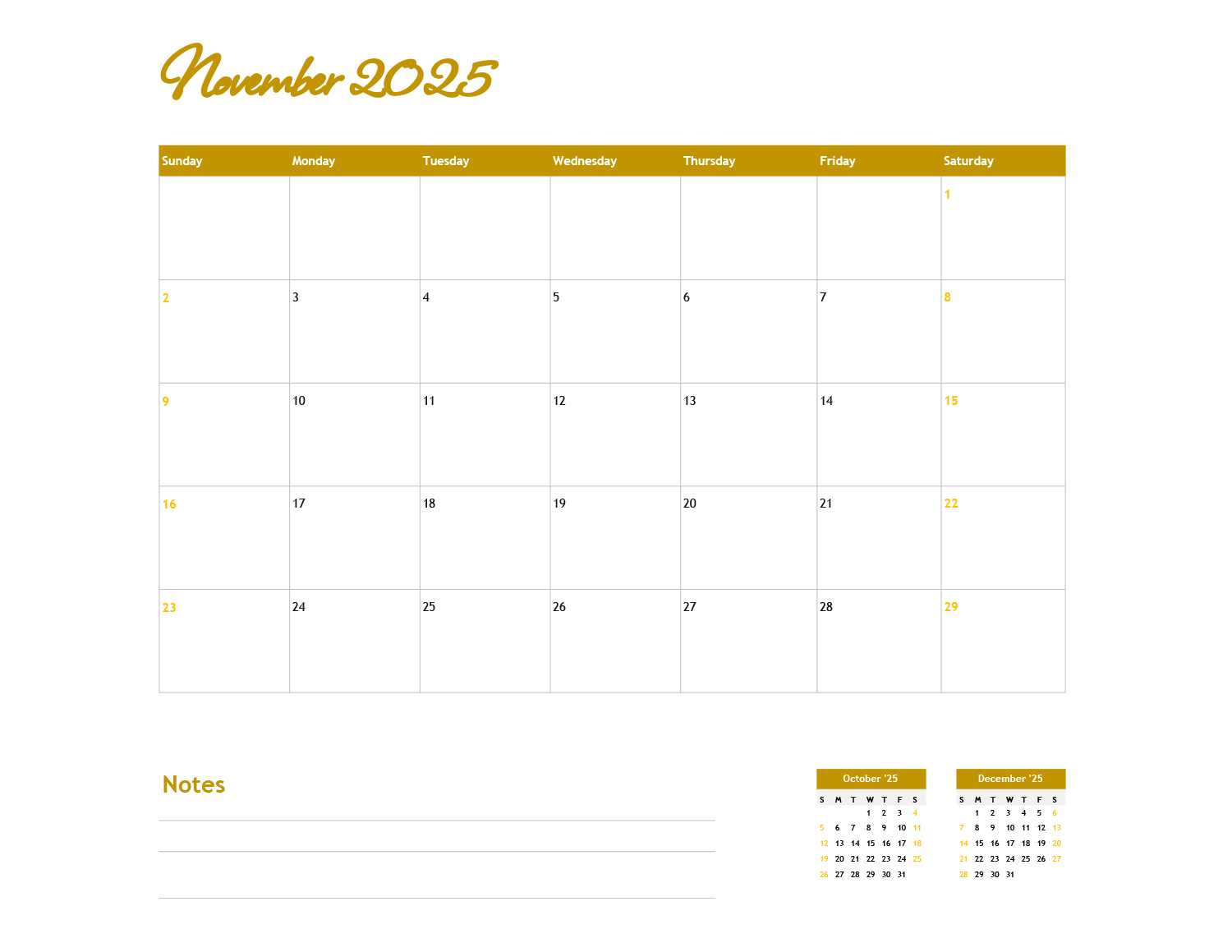 2025 november calendar template