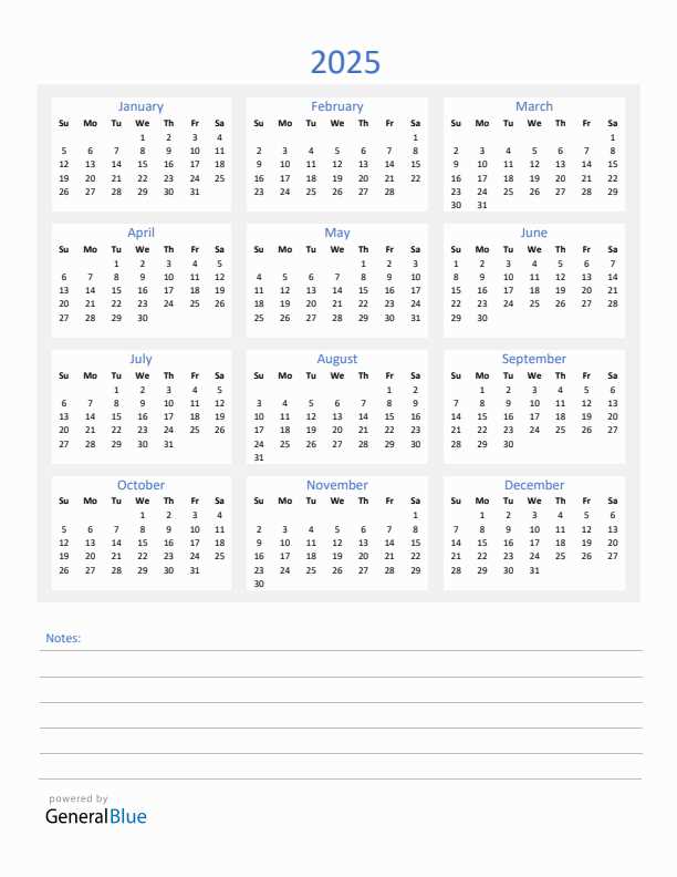 2025 printable monthly calendar template