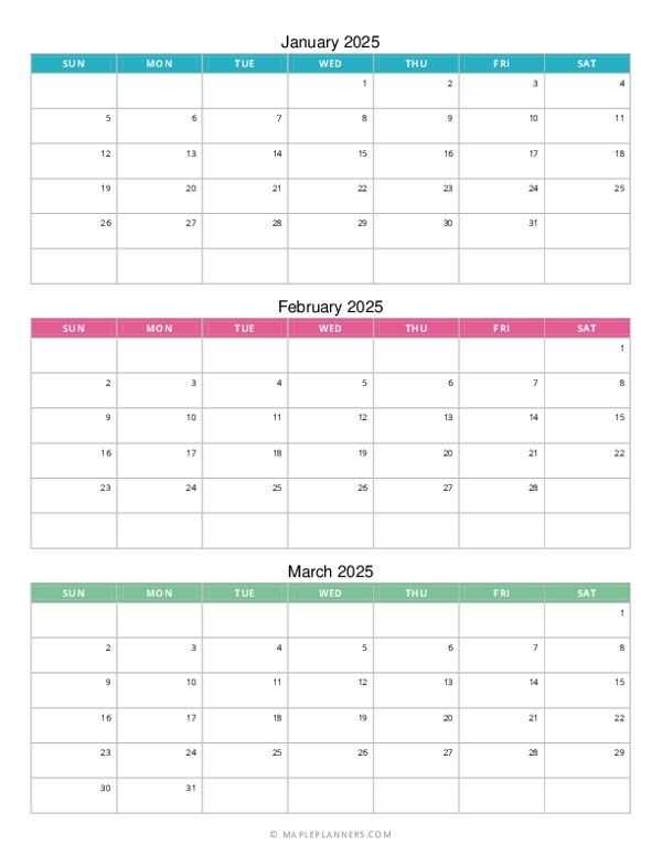 2025 quarterly calendar template