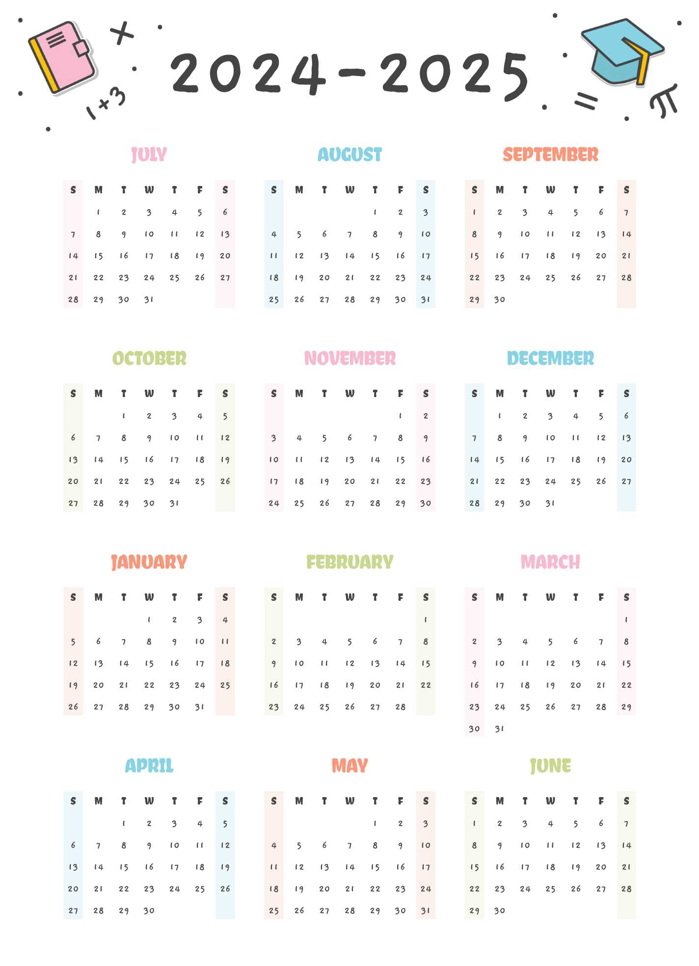 2025 to 2025 school year calendar template