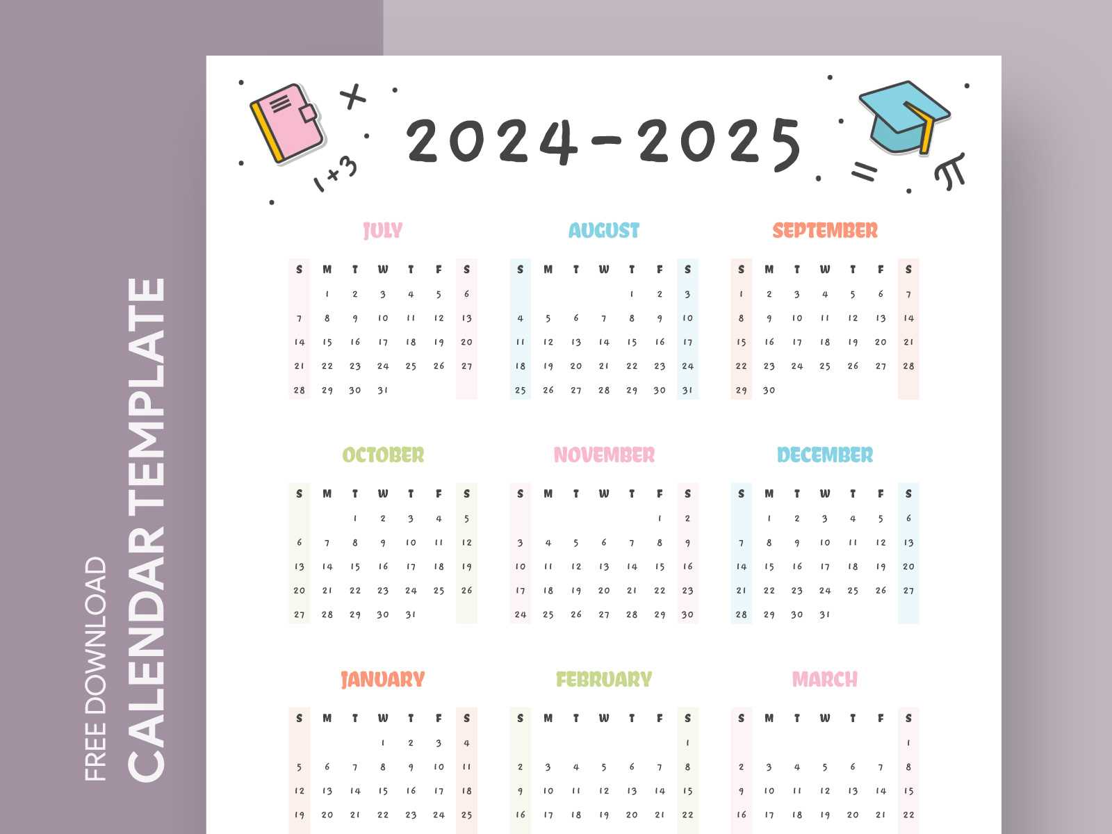 2025 to 2025 school year calendar template