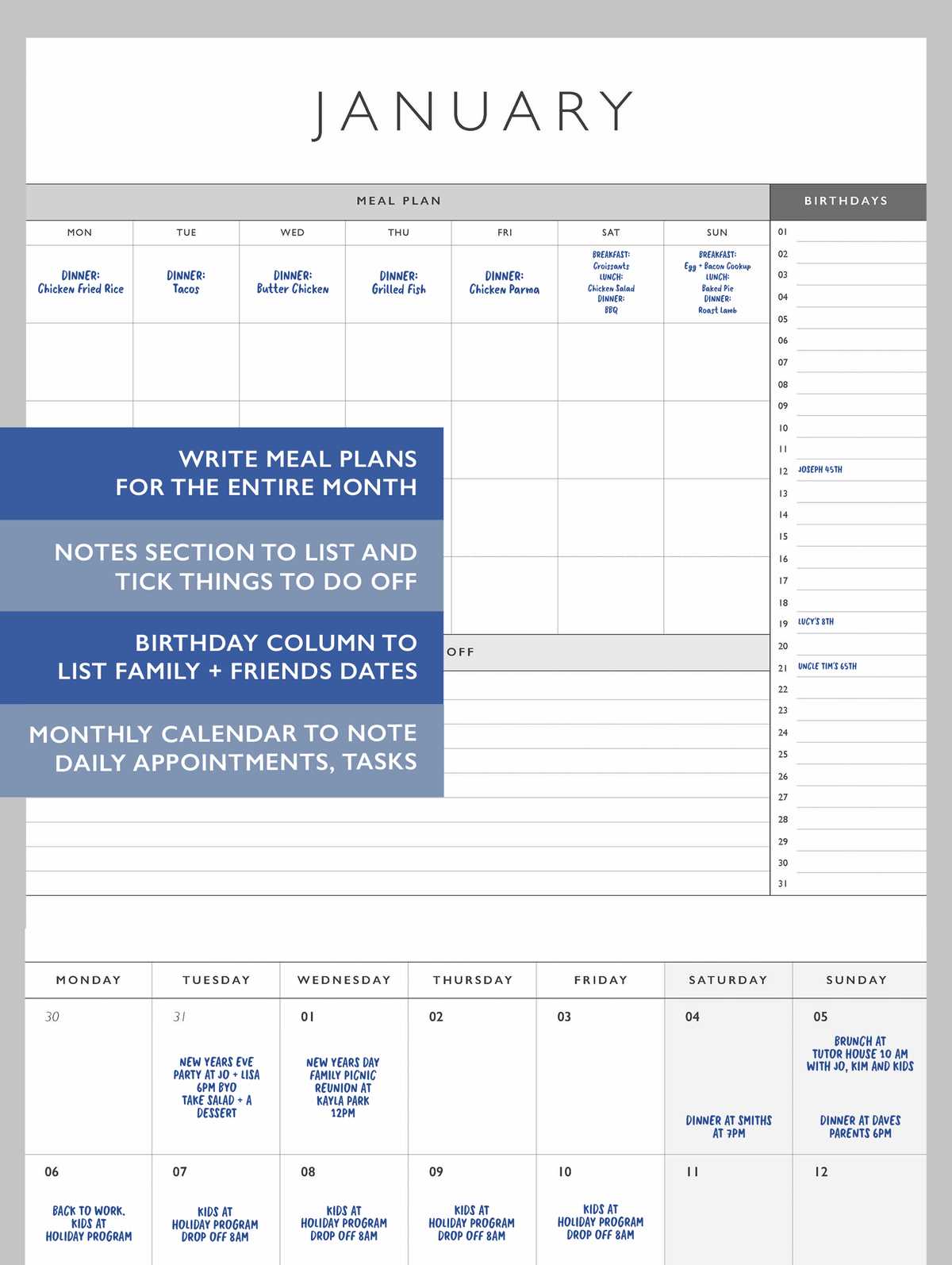 2025 weekly calendar template