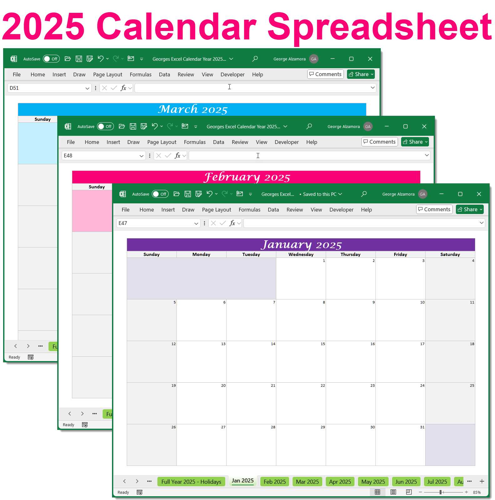 2026 calendar spreadsheet template