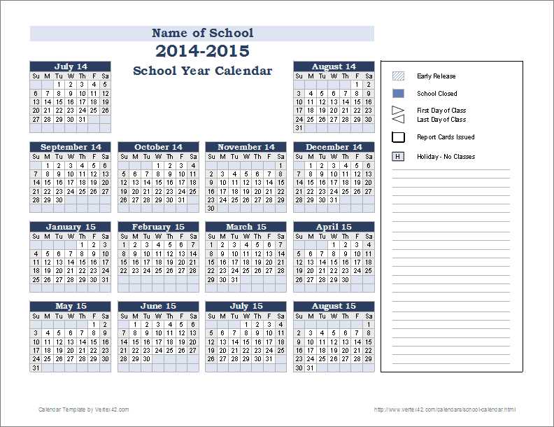 2026 school calendar template