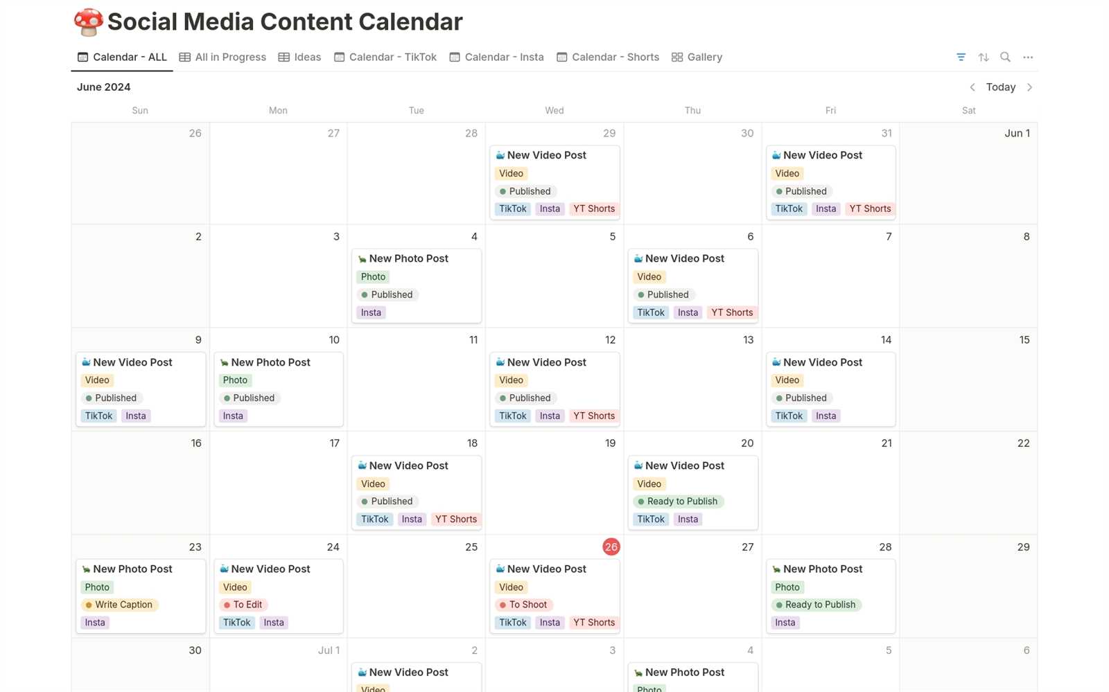 2026 social media content calendar template