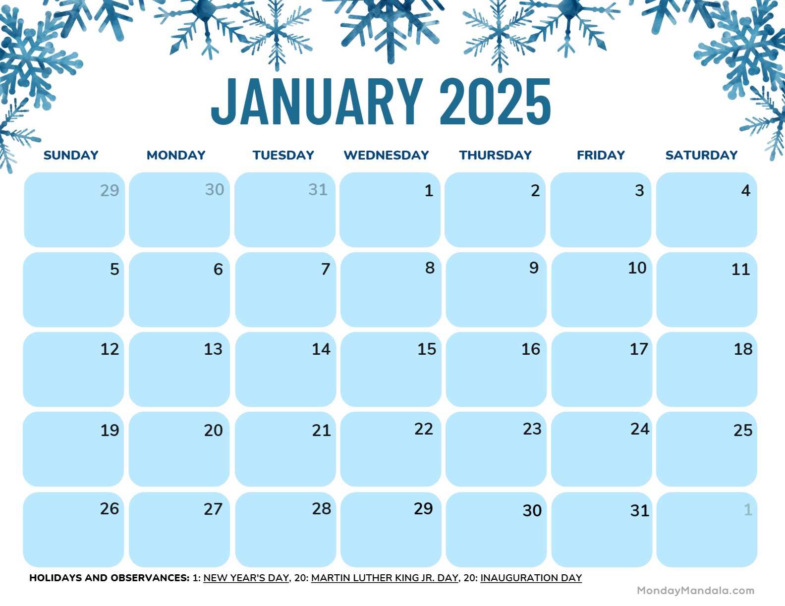 2026 january calendar template