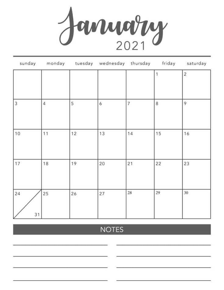 2026 printable monthly calendar template