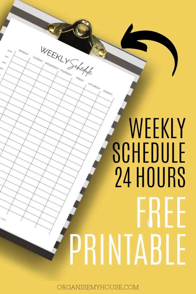 24 hour week calendar template