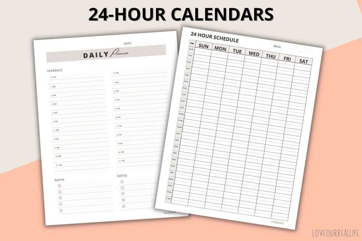 24 hour day calendar template