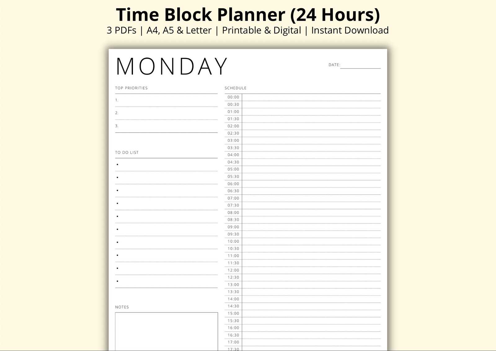 24 hour day calendar template