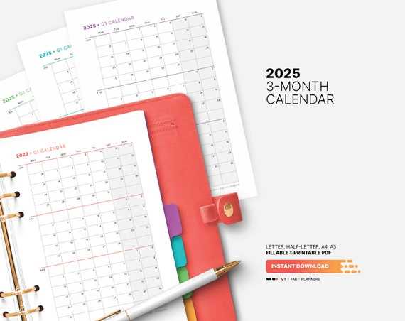 3 month calendar template 2025