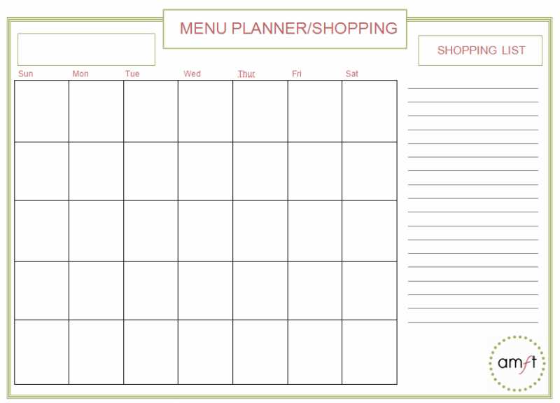 30 day meal plan calendar template