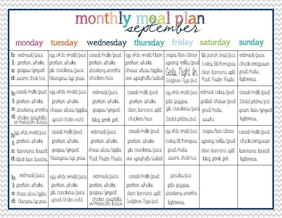 30 day meal plan calendar template