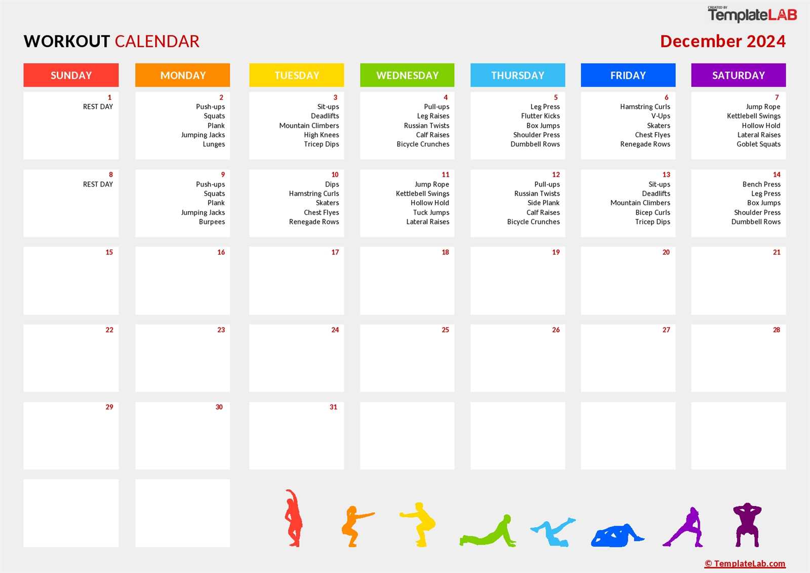 30 day workout calendar template