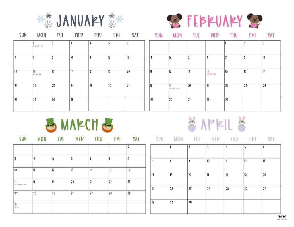 4 month planning calendar template