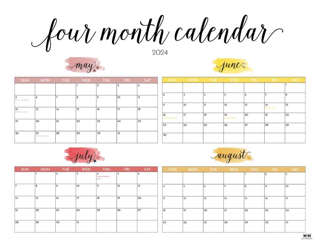 4 month planning calendar template