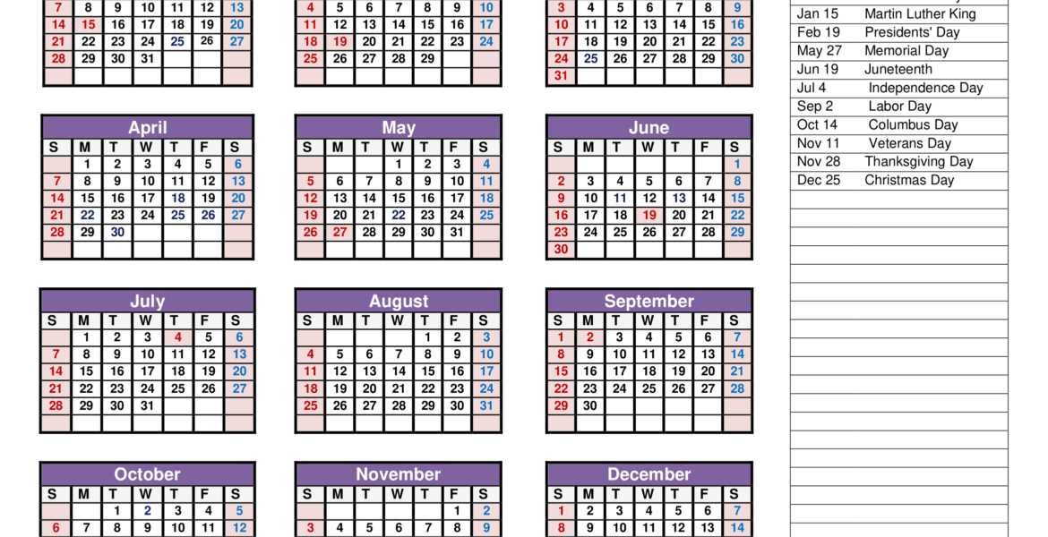 4 year calendar template