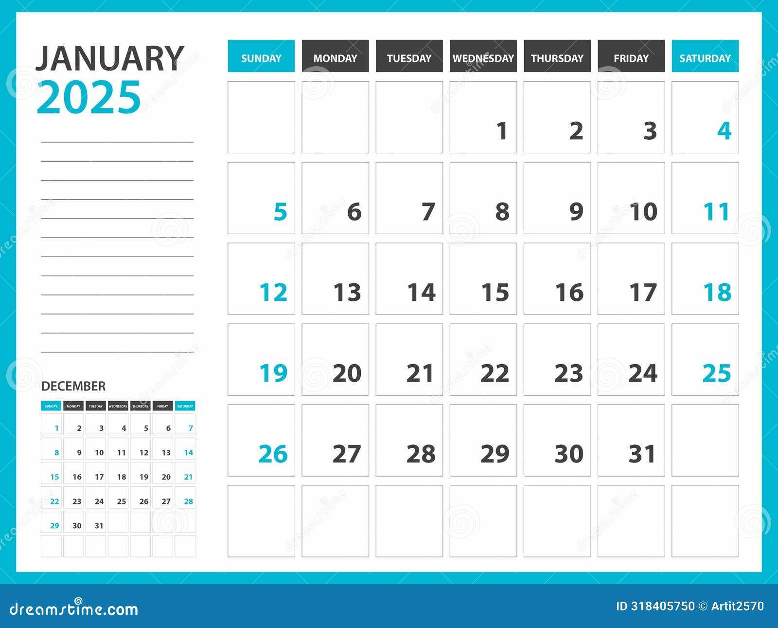 4x6 calendar template 2025