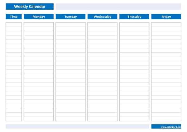 5 week calendar template