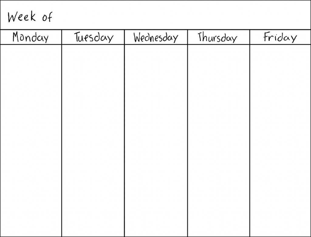 5 day monthly calendar template