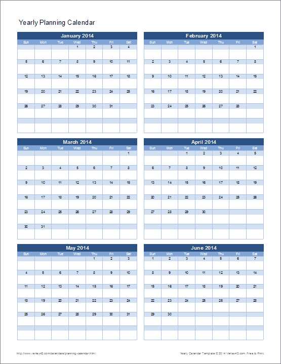 6 month calendar template