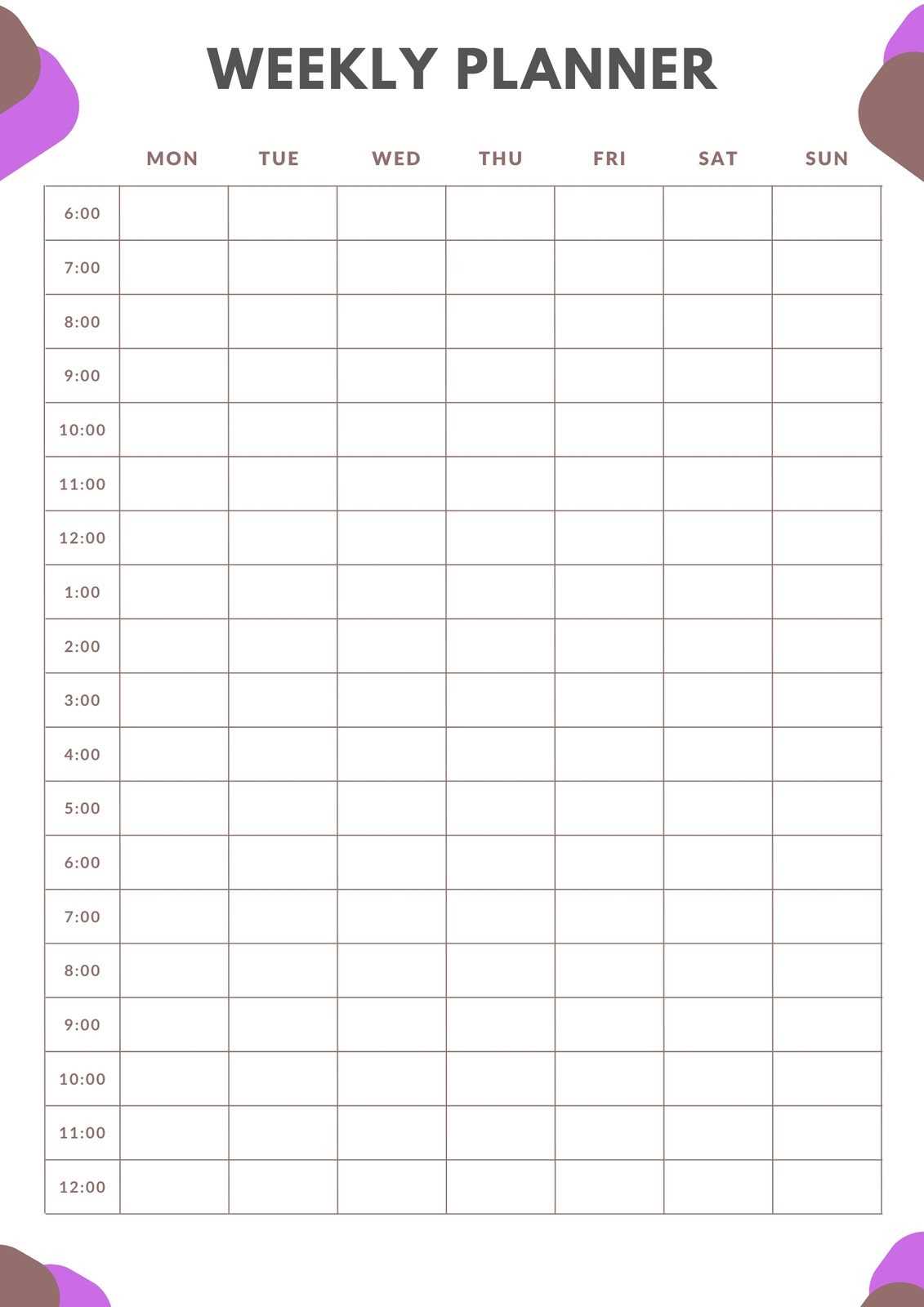 7 day printable weekly calendar template