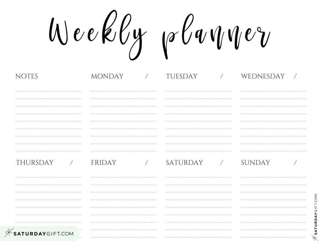 7 day printable weekly calendar template