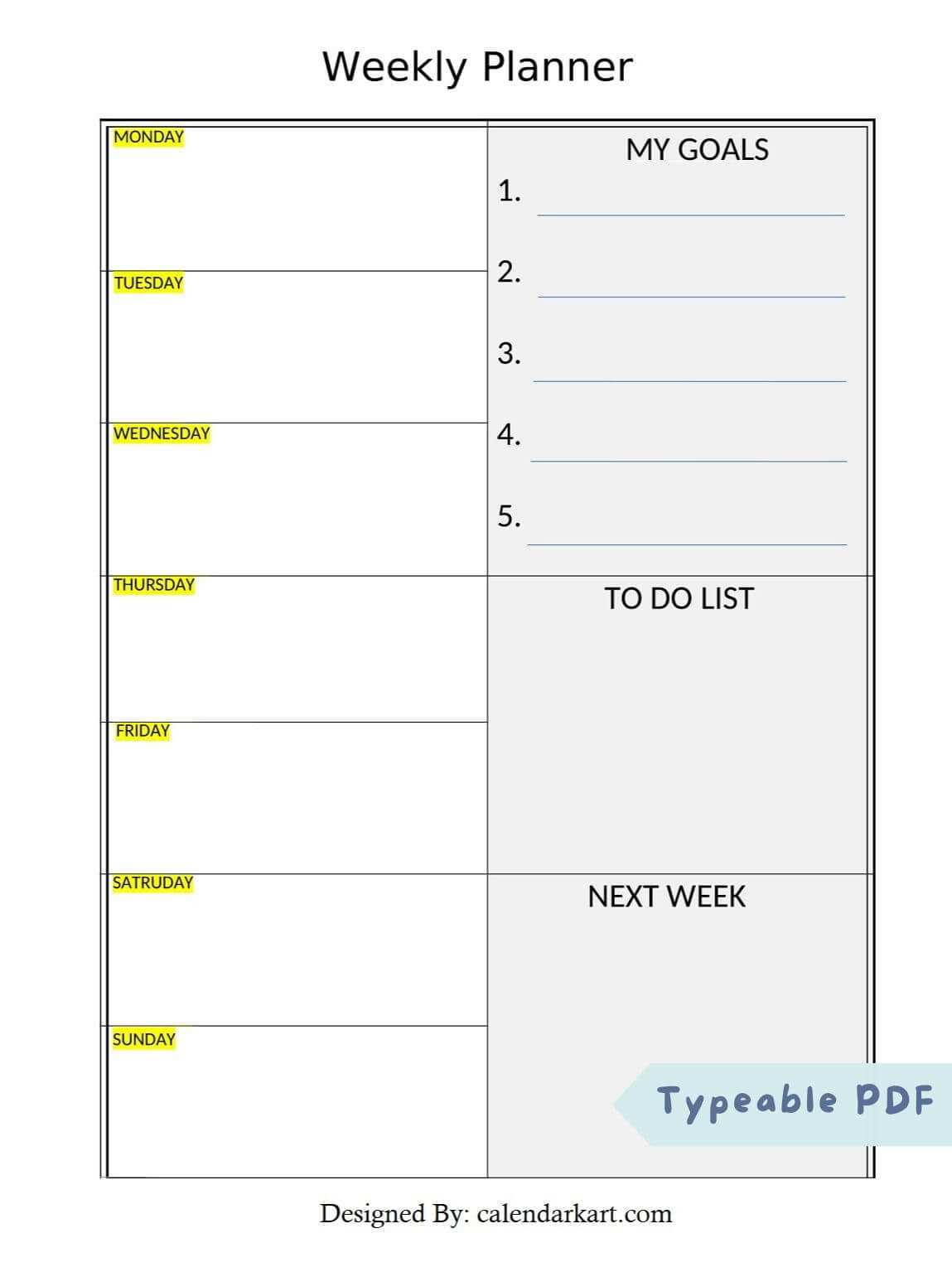 7 day printable weekly calendar template