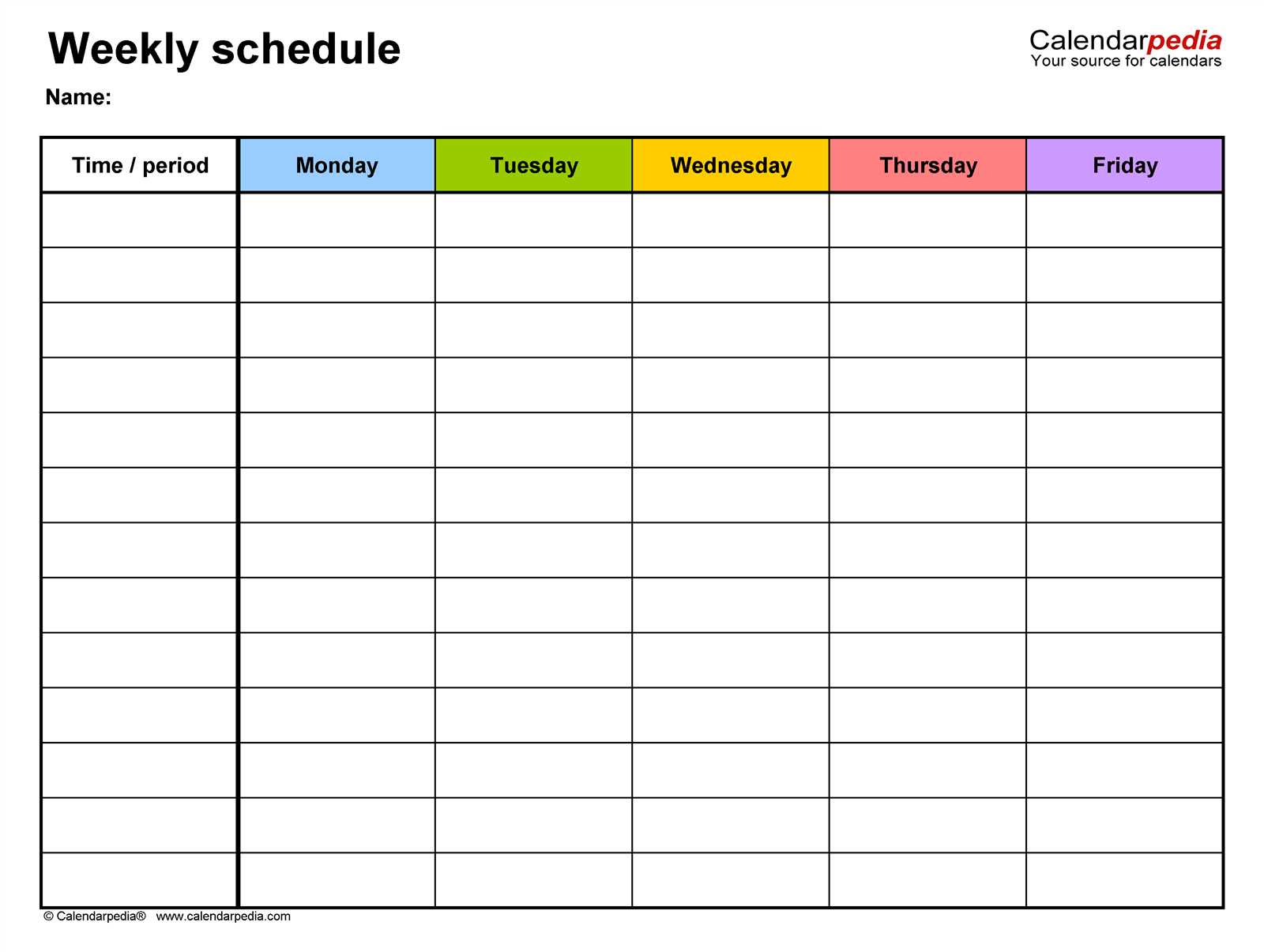 7 day week calendar template