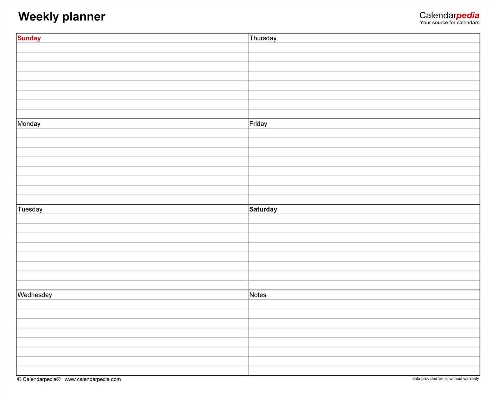 7 day week calendar template