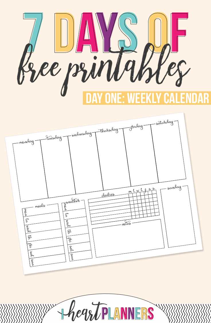 7 day calendar printable template