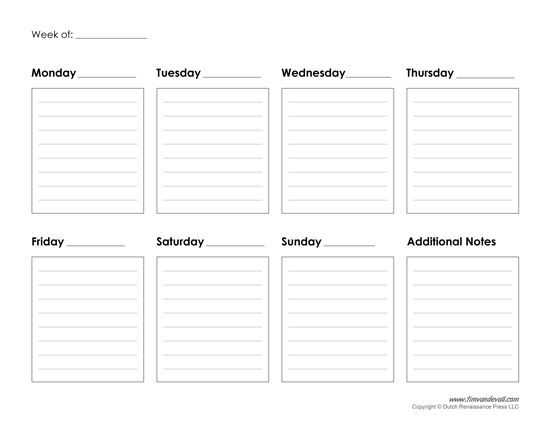 7 day calendar printable template