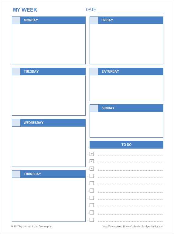 7 day calendar printable template