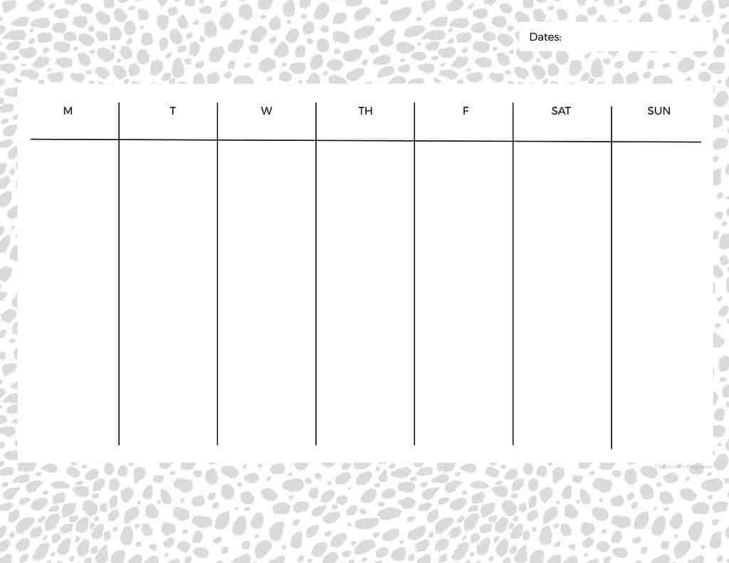 7 day calendar printable template