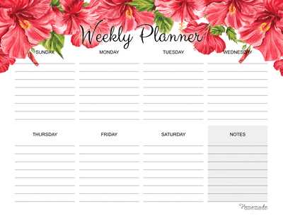 7 day printable weekly calendar template