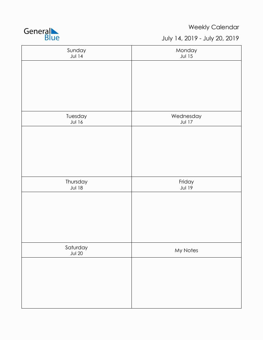 7 day week calendar template