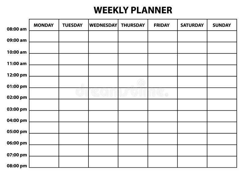 7 day week calendar template