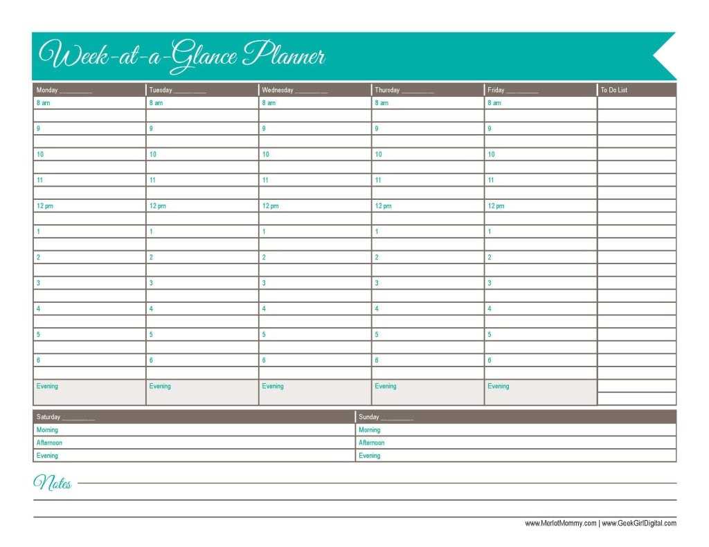 a week at a glance calendar template