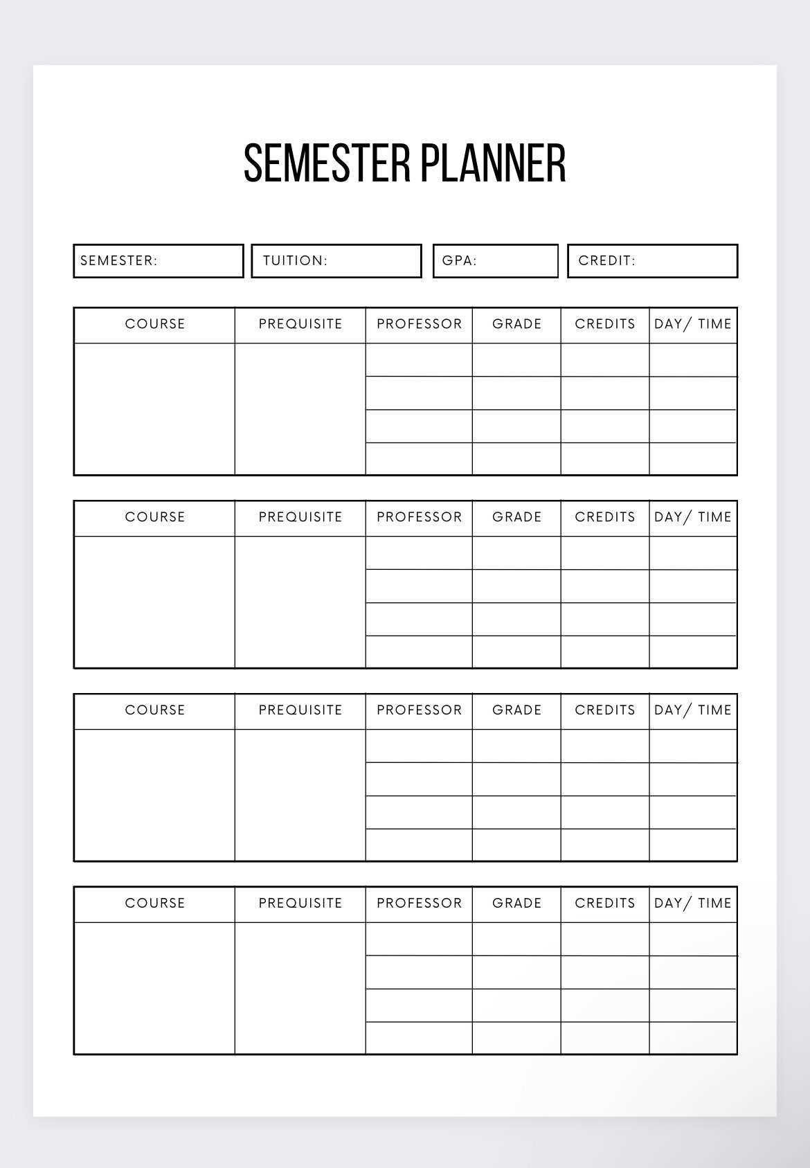 academic semester calendar template