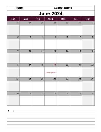 academic semester calendar template