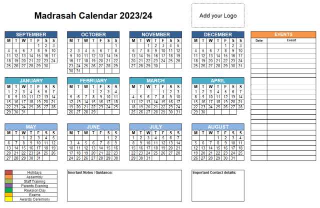 academic year calendar template