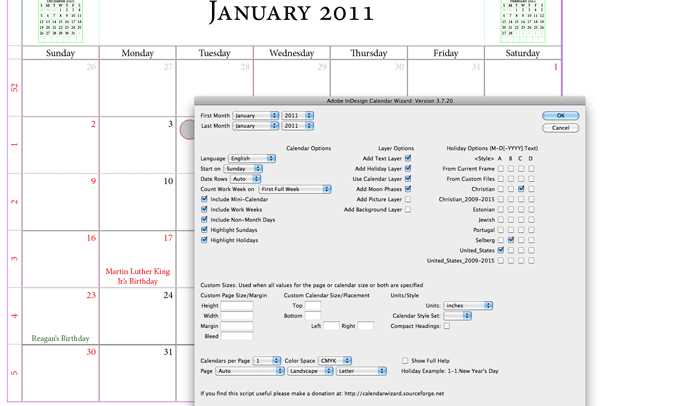 adobe indesign calendar template