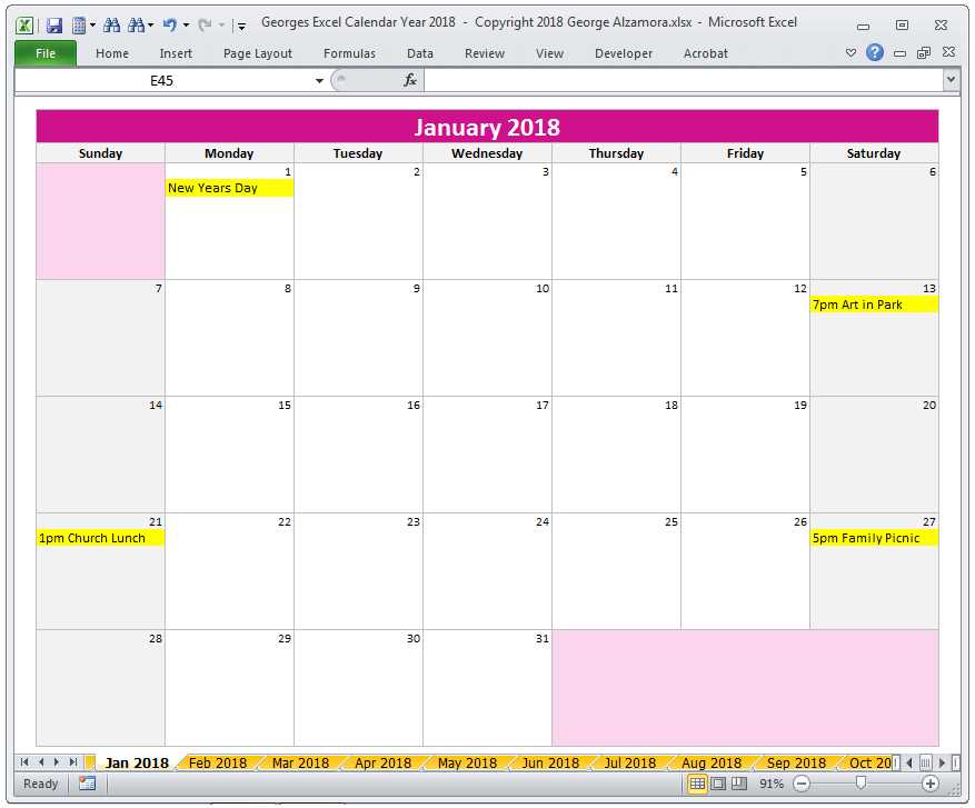 annual calendar planner template