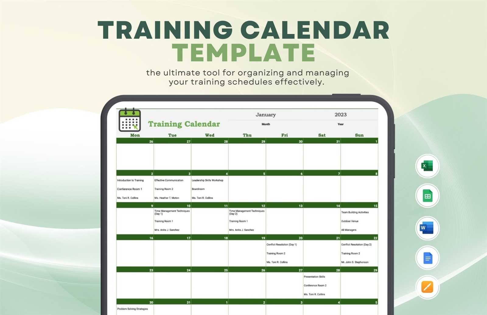 annual training calendar template