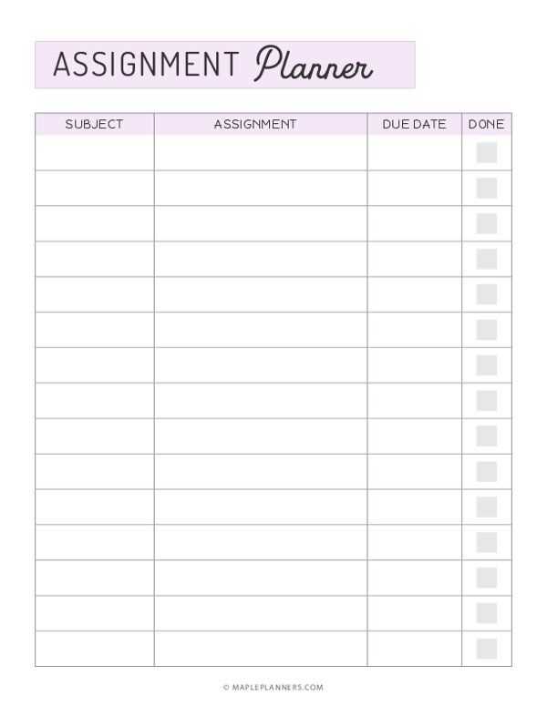 assignment calendar template