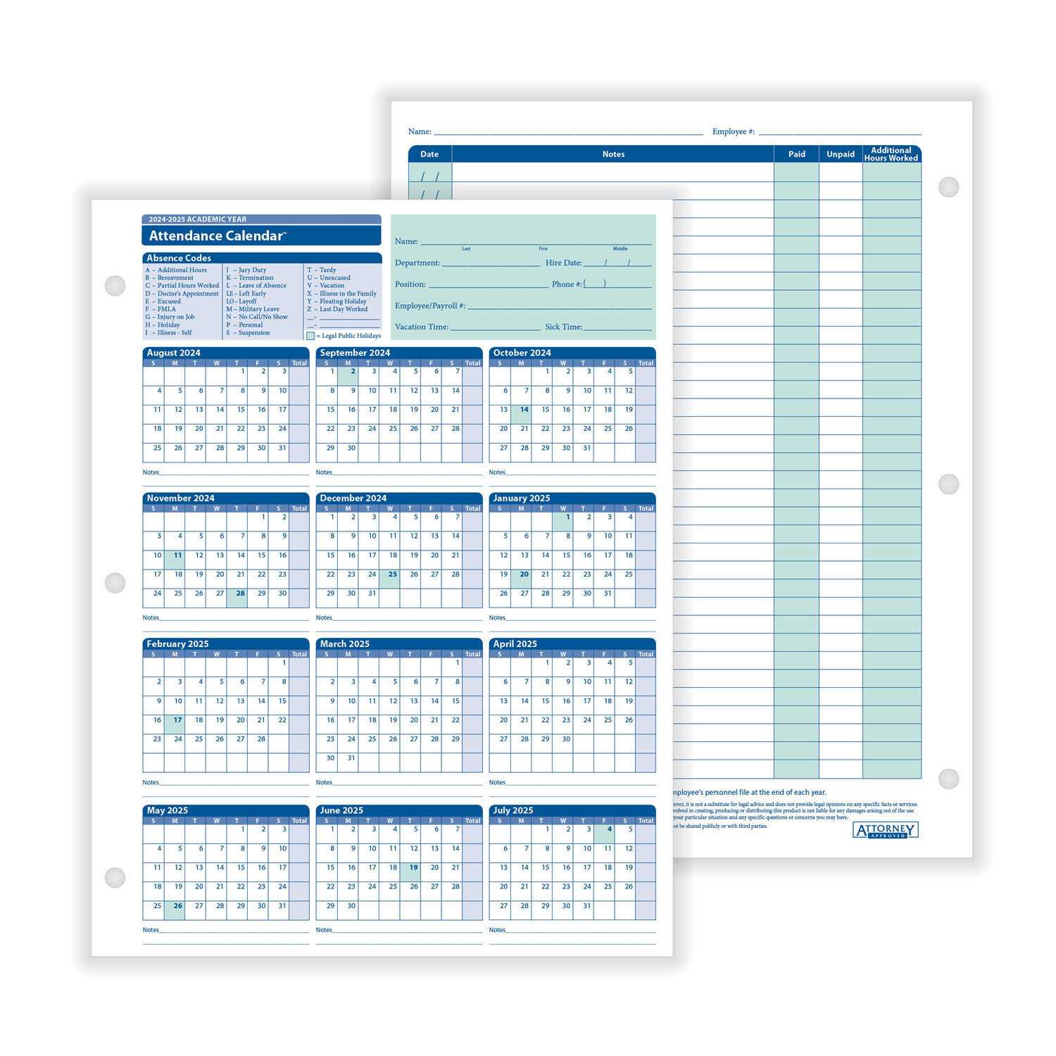 attendance calendar template