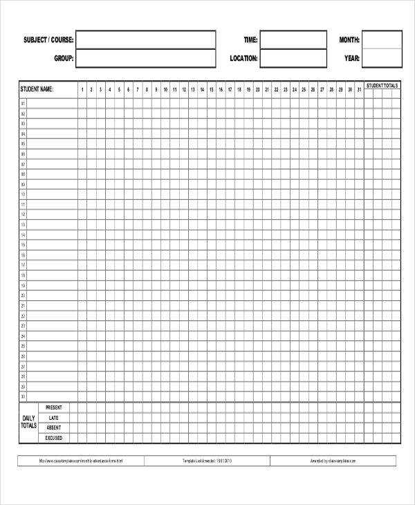 attendance calendar template