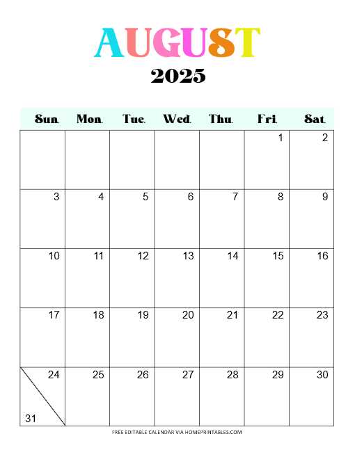 august 2025 calendar template editable