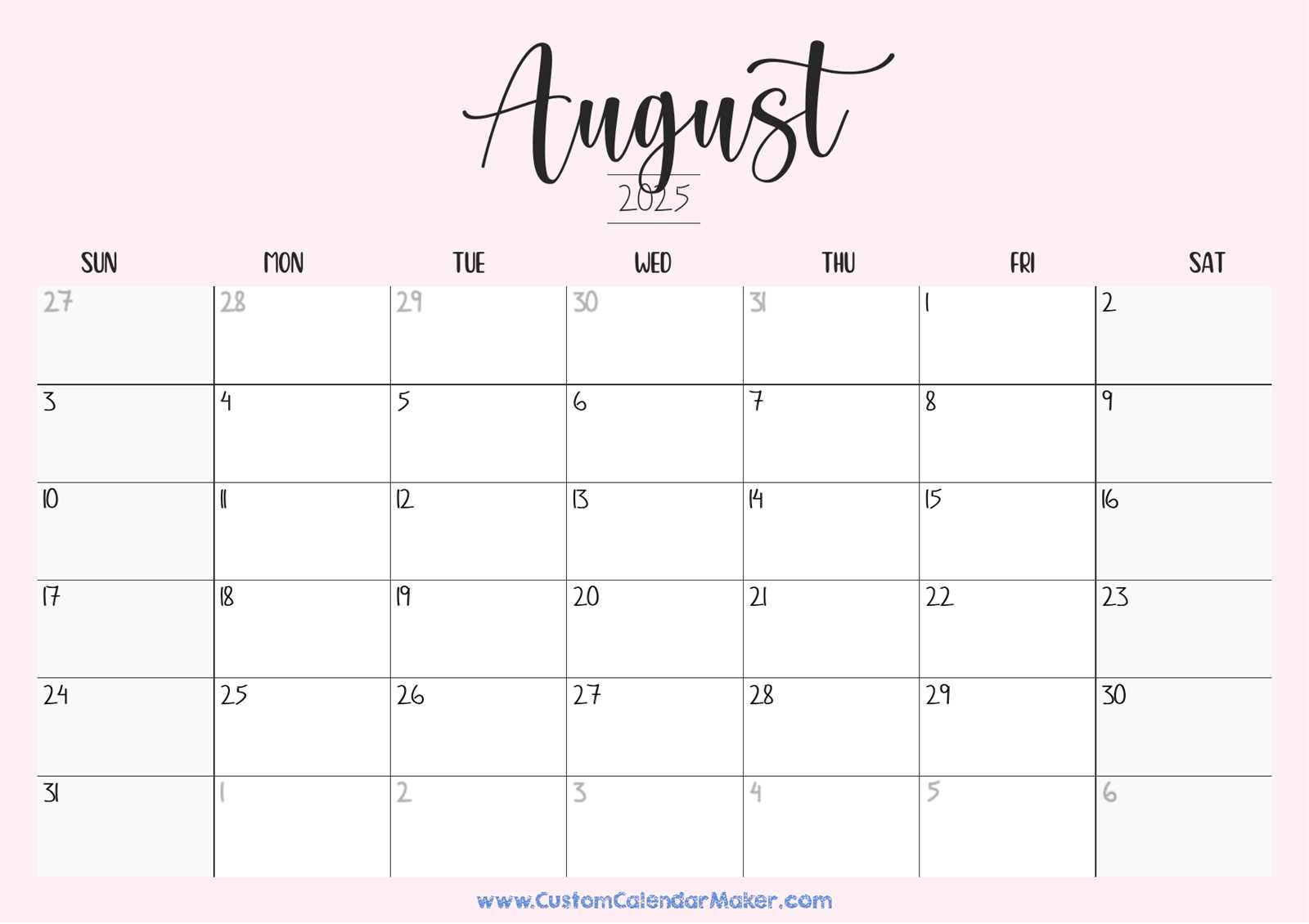 august 2026 calendar template editable