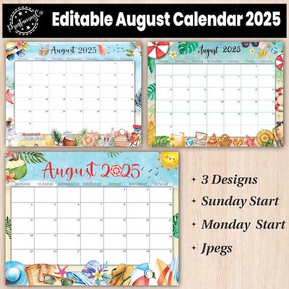 august calendar template 2025